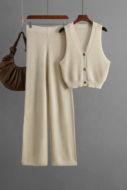 Fashion Knit Suit Women 2025 Summer New V-neck Sleeveless Vest High Waist Straight Pants Two-piece Set