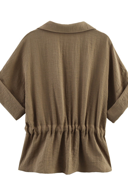 3 Colorway Bow Tie Short Sleeve Solid Color Turn Down Collar Casual Fashion Tops Blouse for Women