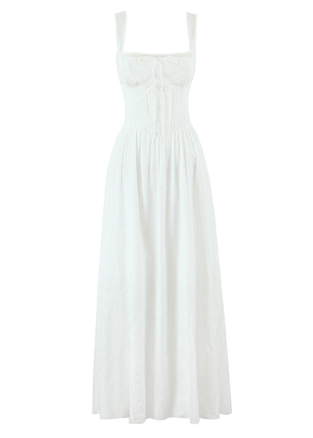 Shoulder Strap White Color Lace up Hot Sale Casual Fashion Summer Cotton Dress slip Dress for Women