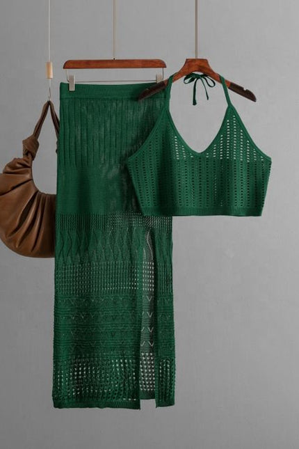 Europe and the United States New Women's Summer Short Vest Top Two-piece Set Split Buttock Wrap Skirt