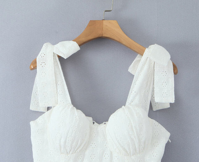 2 Colorway Solid Color Shoulder Strap Embroidery Casual Fashion Cotton Mini Dress for Women