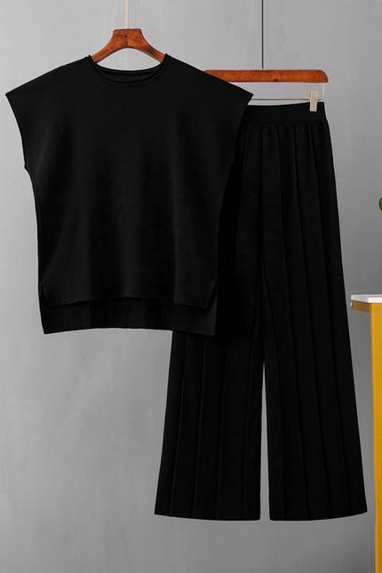 Casual Suit Women's Summer New Solid Color Sleeveless Vest Knit Wide Leg Trouser Suit