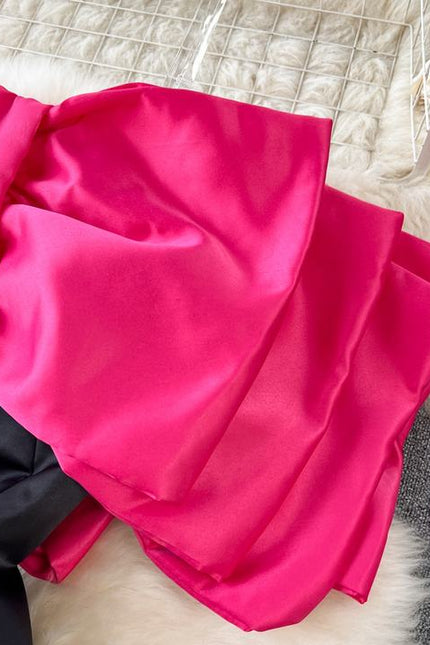 Women Rose Red Bow Splicing Tank Sleeveless Sleeveless Pencil Dress 2024 Summer Sexy Party Prom Club Bodycon