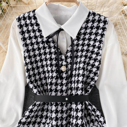 Autumn New Suit Women's Puff Sleeve Shirt Strap Dress Design Sense Two-piece Set