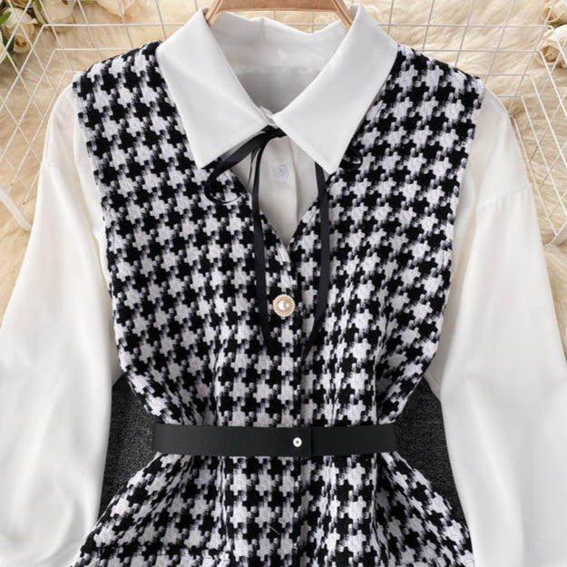 Autumn New Suit Women's Puff Sleeve Shirt Strap Dress Design Sense Two-piece Set