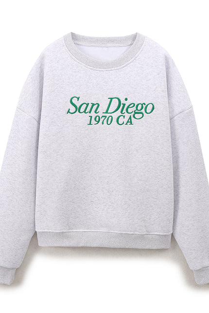 Crew Neck Gray Color Letter Embroidery Long Sleeve Casual Fashion Women Sweatshirt