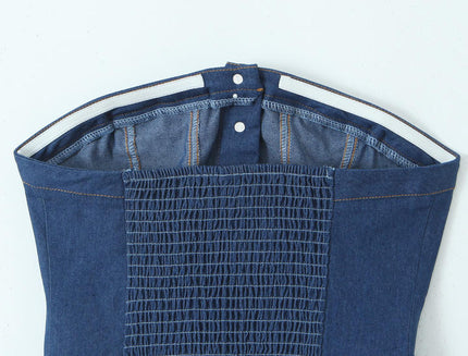 Buttons up Denim Blue Color Strapless Casual Fashion Jeans Crop tank Top for Women