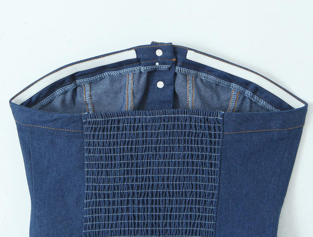 Buttons up Denim Blue Color Strapless Casual Fashion Jeans Crop tank Top for Women