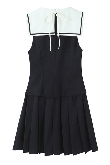 Turn Down Collar Black Color Sleeveless Casual Fashion Summer Mini Dress for Women
