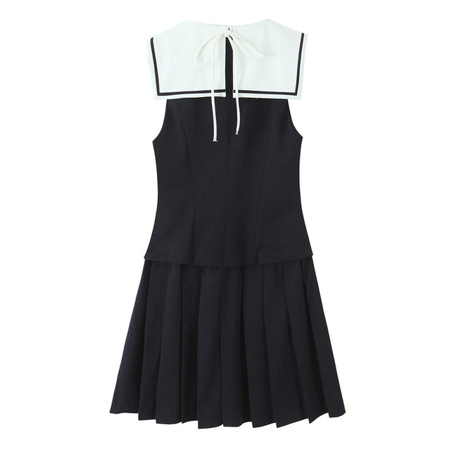 Turn Down Collar Black Color Sleeveless Casual Fashion Summer Mini Dress for Women