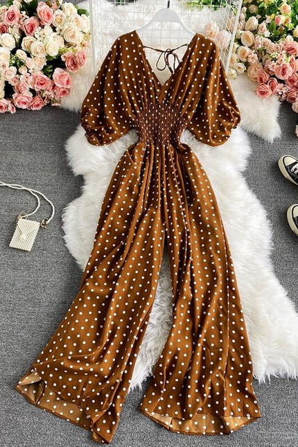 Women Sexy Polka Dot Jumpsuits Romper Thin Ladies Loose Wide Leg Pants Overalls Playsuits Jumpsuits Casual