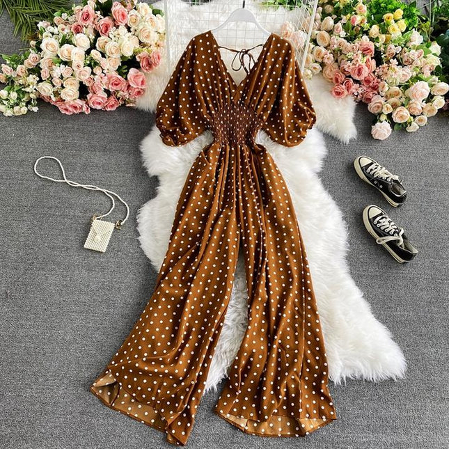 Women Sexy Polka Dot Jumpsuits Romper Thin Ladies Loose Wide Leg Pants Overalls Playsuits Jumpsuits Casual