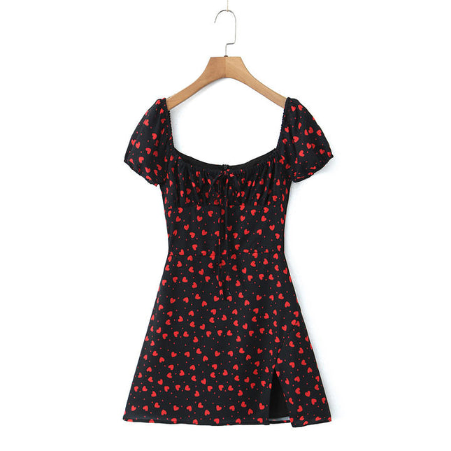 2 Colorway Short Sleeve Floral Print Front Slit Casual Fashion Summer Mini Dress for Women