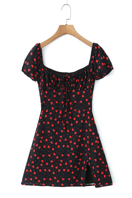 2 Colorway Short Sleeve Floral Print Front Slit Casual Fashion Summer Mini Dress for Women