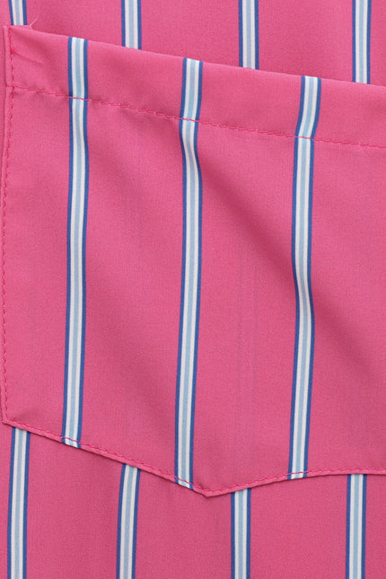 Striped Print pink Color Long Sleeve Turn Down Collar Buttons up Casual Fashion Tops Blouse for Women