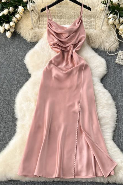 Summer Women Halter Sleeveless Split Sexy Elegant Satin Long Gowns Dresses