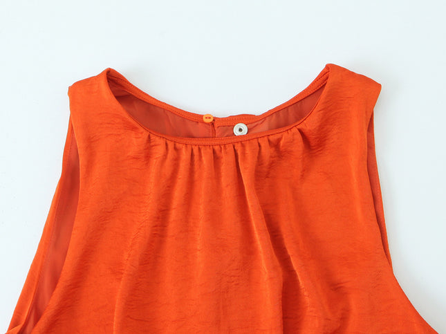 Front Slit Orange Color Sleeveless Casual Fashion Summer Long Dress for Women