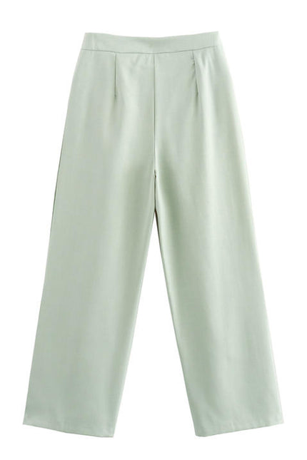 Back Hollow Out Single Button Notched Collar Vest Green Color Pants Casual Women 2 Piece Set