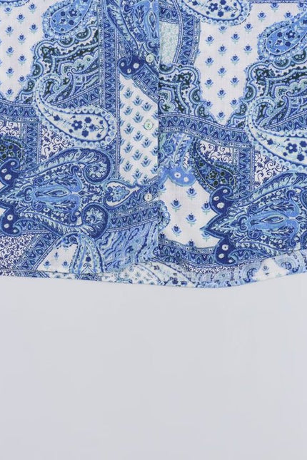 Floral Print Turn Down Collar Long Sleeve Buttons up Blue Color Casual Fashion Blouse Tops for Women