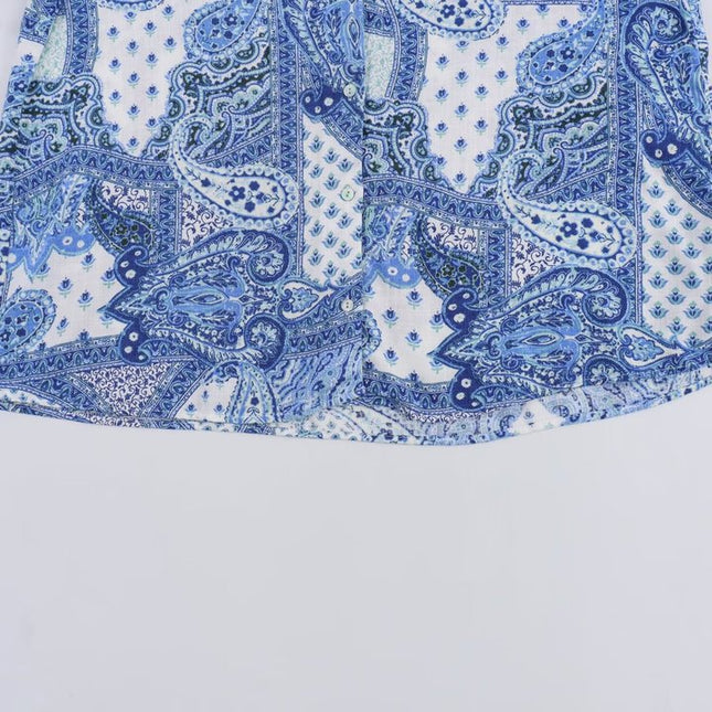 Floral Print Turn Down Collar Long Sleeve Buttons up Blue Color Casual Fashion Blouse Tops for Women