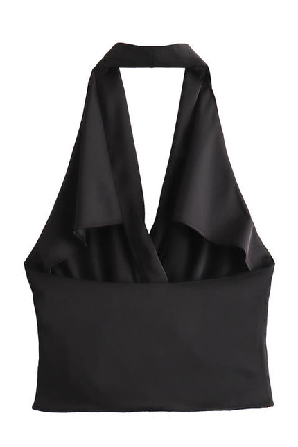 2 Colorway Front Pleated Solid Color Back Hollow Out Casual Fashion Ladies Halter tank Tops