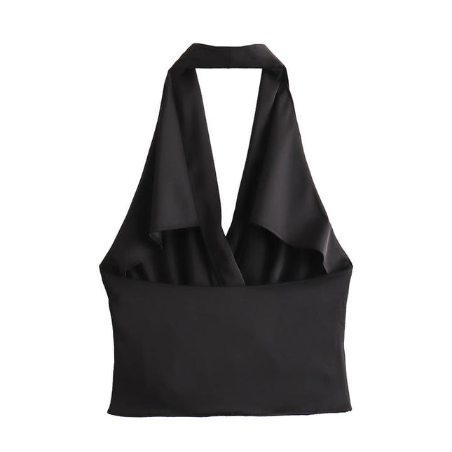 2 Colorway Front Pleated Solid Color Back Hollow Out Casual Fashion Ladies Halter tank Tops