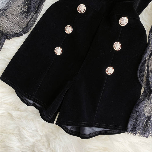 High Quality Lace Velvet Women Bodysuit Jumpsuit Shorts Sexy Two Piece Set Jumpsuit Pants Rompers