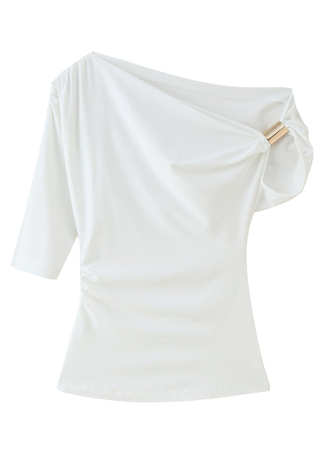 4 Colorway Asymmetrical Design Solid Color Short Sleeve Casual Fashion Tops for Women