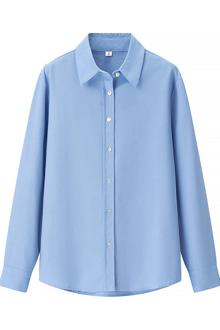 3 Colorway Turn Down Collar Long Sleeve Buttons up Solid Color Casual Fashion Tops Blouse for Women