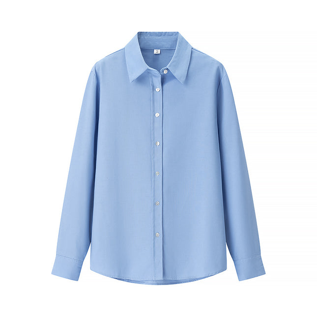 3 Colorway Turn Down Collar Long Sleeve Buttons up Solid Color Casual Fashion Tops Blouse for Women