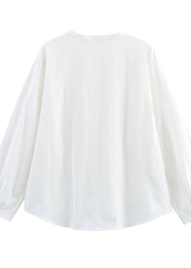 3 Colorway Embroidery Long Sleeve v Neck Buttons up Solid Color Casual Fashion Tops Blouse for Women