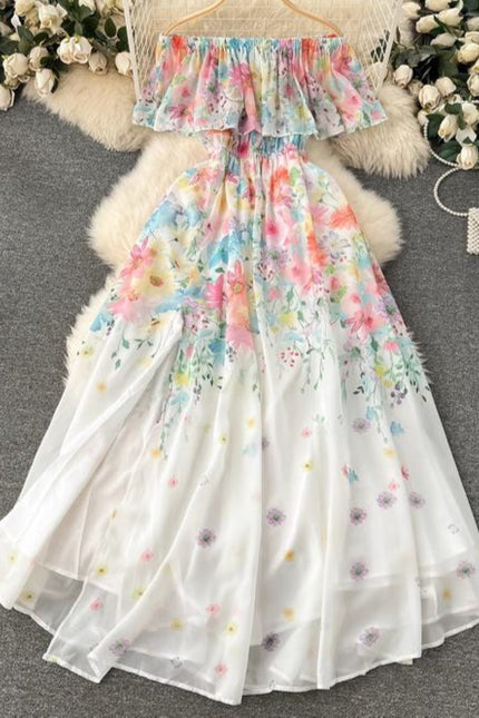 New Ruffled Floral Resort Dress With Waist Cinching Ruffled Dress