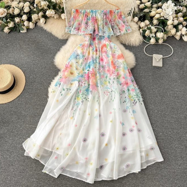 New Ruffled Floral Resort Dress With Waist Cinching Ruffled Dress