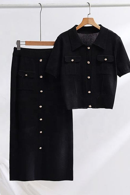 High-grade Knit Suit Women 2024 Spring and Autumn New Two-piece Set Sweet Gentle Wind Short-sleeved Skirt