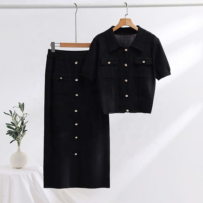 High-grade Knit Suit Women 2024 Spring and Autumn New Two-piece Set Sweet Gentle Wind Short-sleeved Skirt