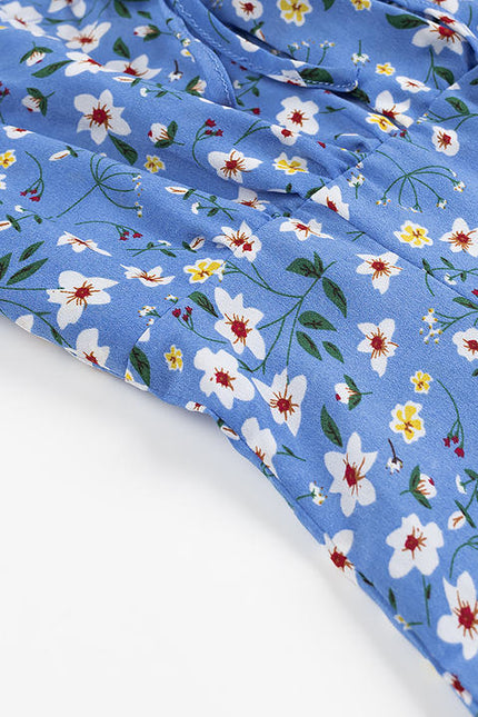Blue Color Front Slit Spaghetti Strap Floral Print Casual Fashion slip Dress for Women