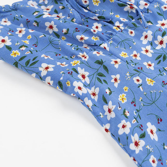 Blue Color Front Slit Spaghetti Strap Floral Print Casual Fashion slip Dress for Women