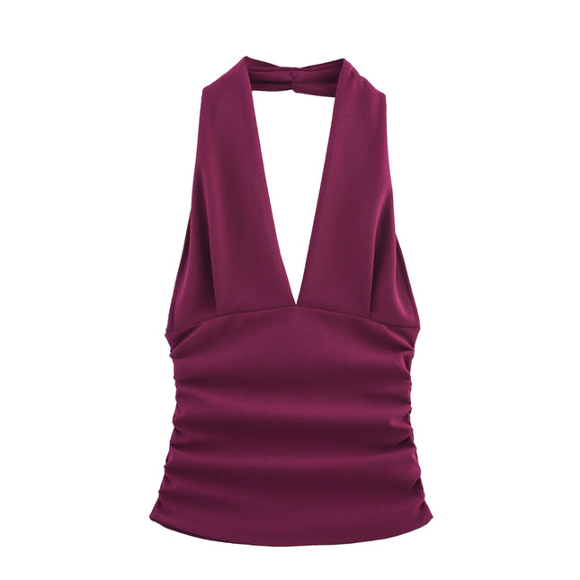 3 Colorway Back Hollow Out Solid Color Sleeveless Casual Fashion Women's Halter tank Tops