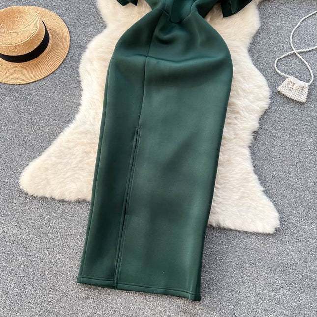Summer New Crew Neck Ruffled Short Sleeve Package Hip Split Evening Dress Dresses