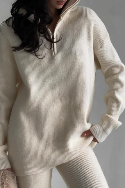 PASUXI New Arrival Straight Leg Pants Long Sleeve Two Piece Set Women Zip up Knit Set Women Solid Soft Womens Set Outfit