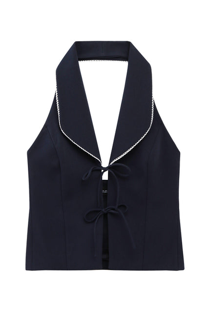 Front Lace up Navy Color Back Hollow Out Casual Fashion Women's Halter tank Top