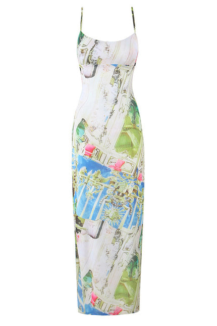 Spaghetti Strap Floral Print Multi Color Casual Fashion Summer Long slip Dress for Women