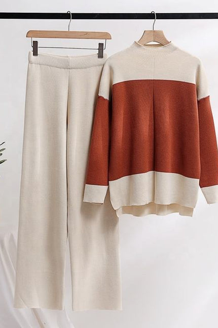 Women's Suit 2023 Autumn New Combination Contrast Knitted Top+pants Two Piece Set