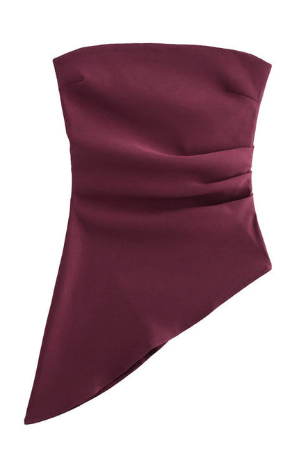 Kadınlar için 5 Colorway asimetrik tasarım düz renk askısız rahat moda üst giyim bluz