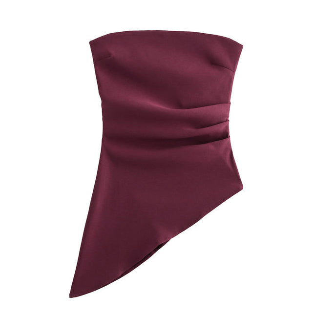 Kadınlar için 5 Colorway asimetrik tasarım düz renk askısız rahat moda üst giyim bluz