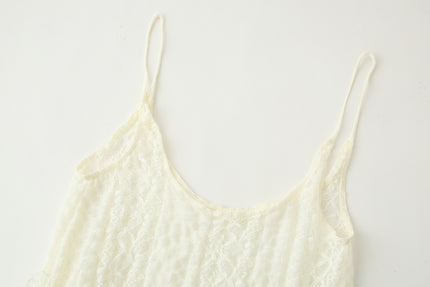 Spaghetti Strap Beige Color Front Ruffle Knitted Casual Fashion Women's tank Tops
