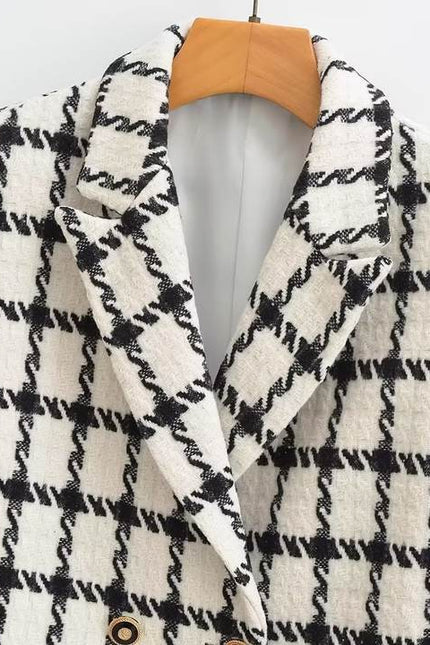 4 Colorway Solid Color Plaid Pattern Double Breasted Long Sleeve Casual Fashion blazer Jacket for Women