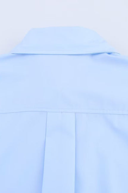 Turn Down Collar Long Sleeve Blue Color Bow Tie Casual Fashion Tops Blouse for Women