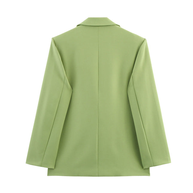 Single Breasted Green Color Notched Collar Long Sleeve Casual Fashion blazer Jacket for Women