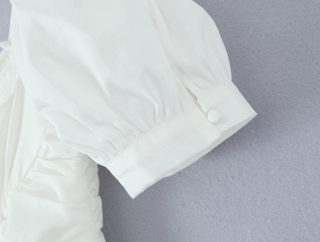 Square Collar Short Sleeve White Color Hot Sale Casual Fashion Summer Cotton Long Dress for Women